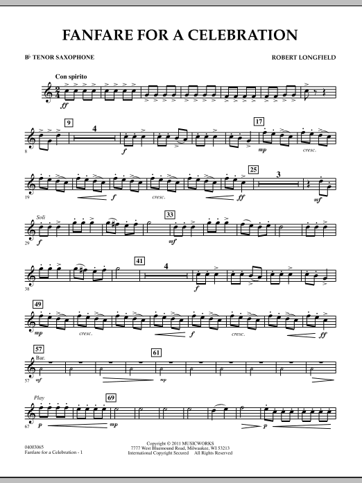 Robert Longfield Fanfare For A Celebration - Bb Tenor Saxophone sheet music notes and chords arranged for Concert Band