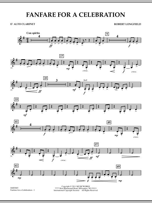 Robert Longfield Fanfare For A Celebration - Eb Alto Clarinet sheet music notes and chords arranged for Concert Band