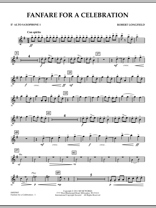 Robert Longfield Fanfare For A Celebration - Eb Alto Saxophone 1 sheet music notes and chords arranged for Concert Band