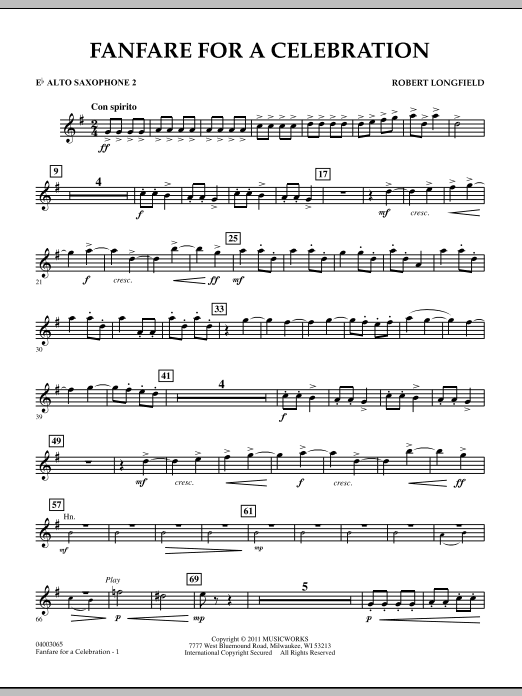Robert Longfield Fanfare For A Celebration - Eb Alto Saxophone 2 sheet music notes and chords arranged for Concert Band