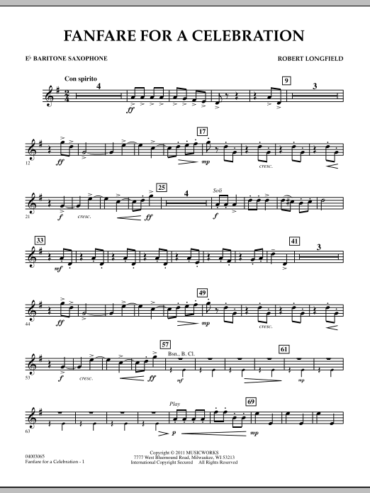 Robert Longfield Fanfare For A Celebration - Eb Baritone Saxophone sheet music notes and chords arranged for Concert Band