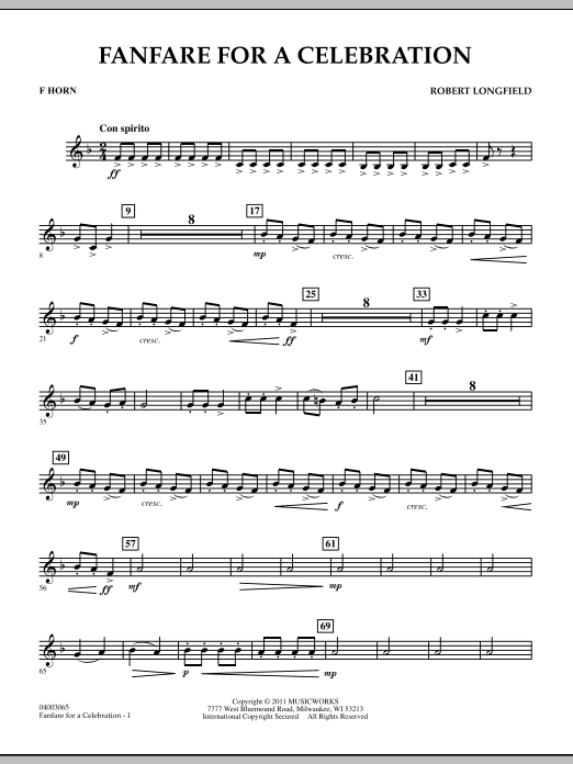 Robert Longfield Fanfare For A Celebration - F Horn sheet music notes and chords arranged for Concert Band