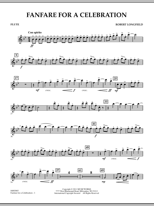 Robert Longfield Fanfare For A Celebration - Flute sheet music notes and chords arranged for Concert Band