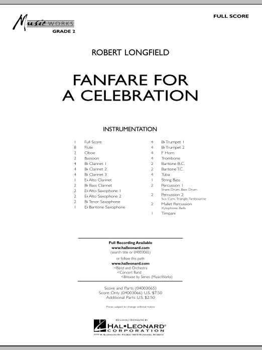 Robert Longfield Fanfare For A Celebration - Full Score sheet music notes and chords arranged for Concert Band