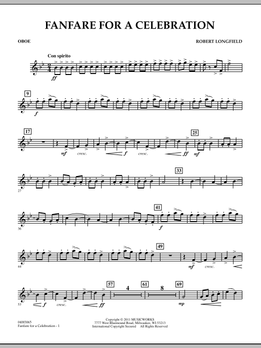 Robert Longfield Fanfare For A Celebration - Oboe sheet music notes and chords arranged for Concert Band