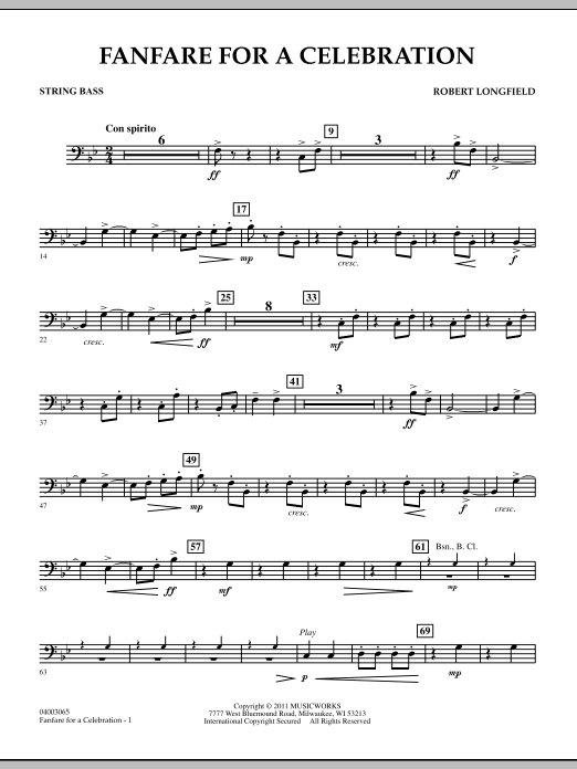 Robert Longfield Fanfare For A Celebration - String Bass sheet music notes and chords arranged for Concert Band