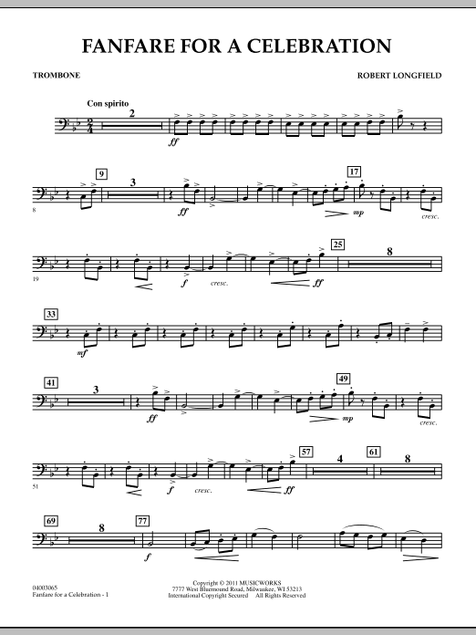 Robert Longfield Fanfare For A Celebration - Trombone sheet music notes and chords arranged for Concert Band