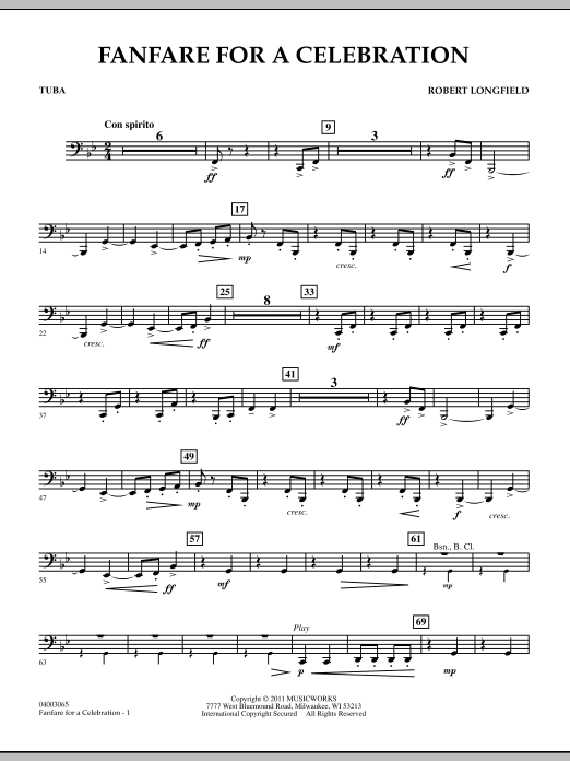 Robert Longfield Fanfare For A Celebration - Tuba sheet music notes and chords arranged for Concert Band