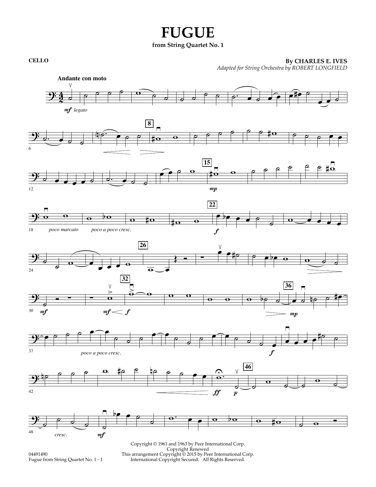 Robert Longfield Fugue from String Quartet No. 1 - Cello sheet music notes and chords arranged for Orchestra
