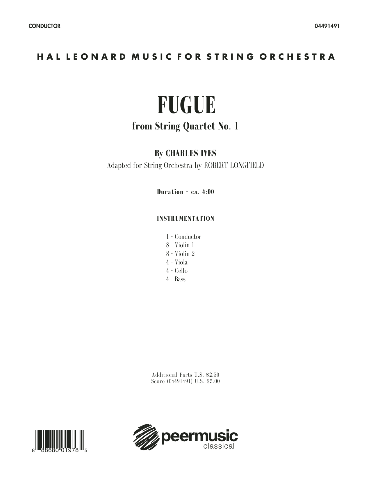 Robert Longfield Fugue from String Quartet No. 1 - Conductor Score (Full Score) sheet music notes and chords arranged for Orchestra