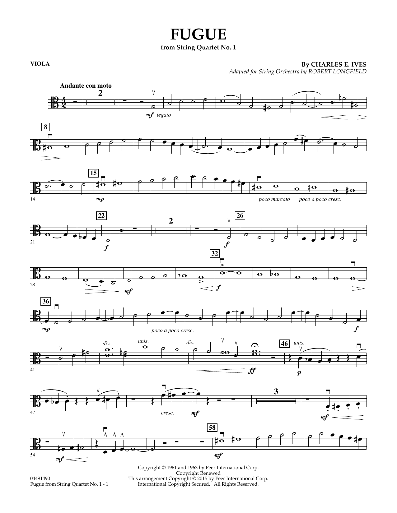 Robert Longfield Fugue from String Quartet No. 1 - Viola sheet music notes and chords arranged for Orchestra