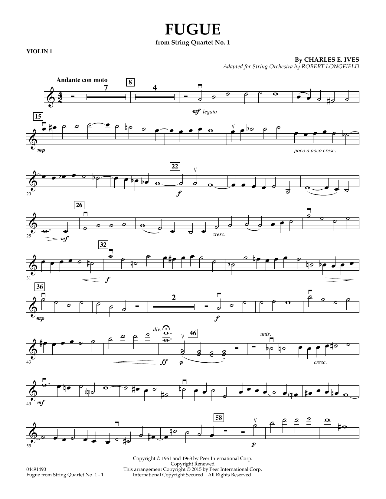 Robert Longfield Fugue from String Quartet No. 1 - Violin 1 sheet music notes and chords arranged for Orchestra