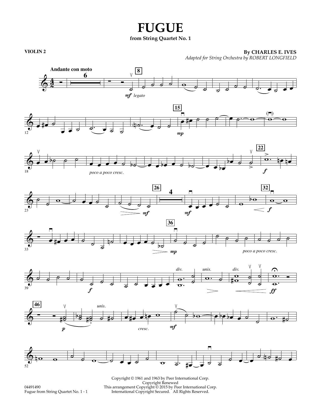 Robert Longfield Fugue from String Quartet No. 1 - Violin 2 sheet music notes and chords arranged for Orchestra