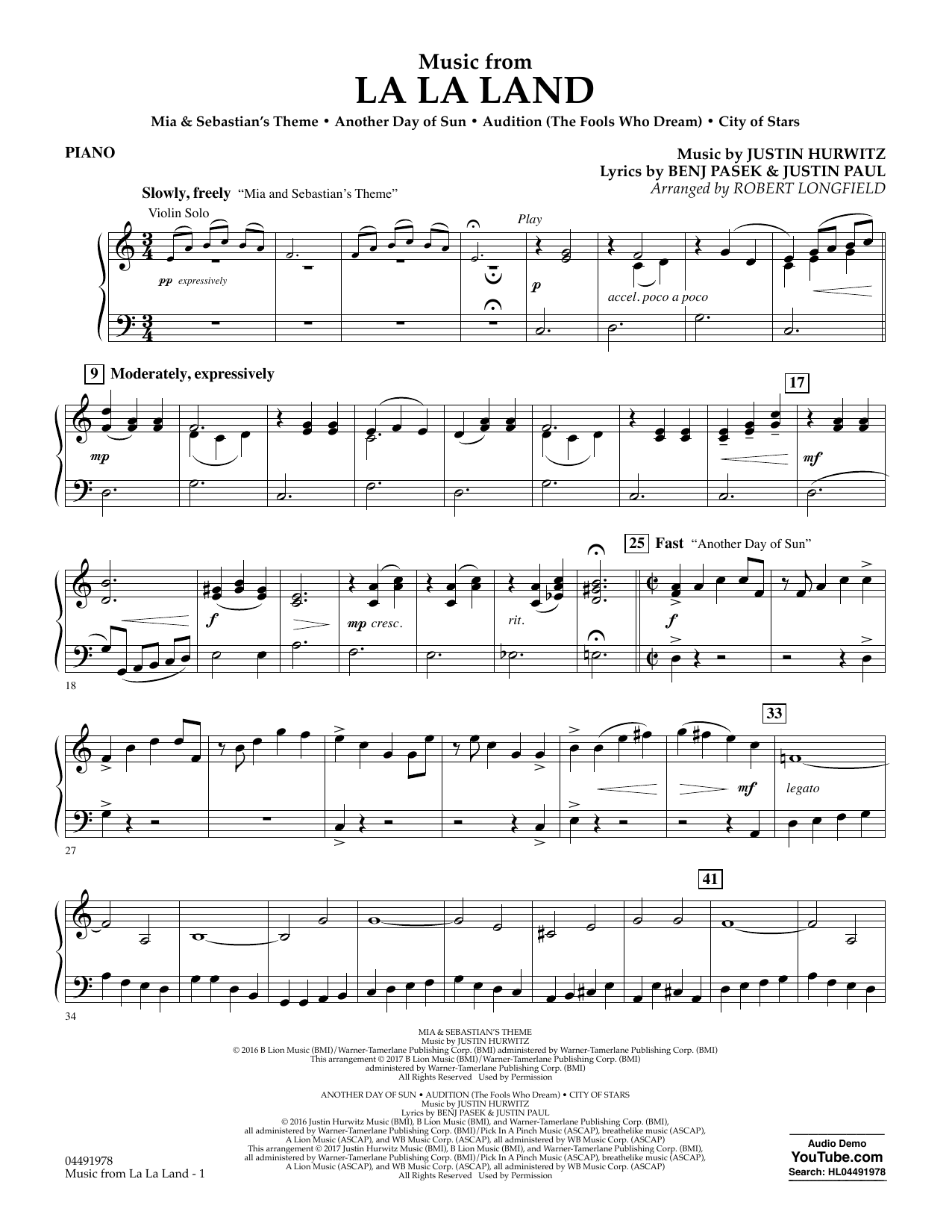Robert Longfield Music from La La Land - Piano sheet music notes and chords arranged for Orchestra