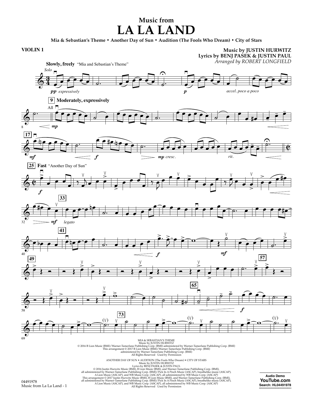 Robert Longfield Music from La La Land - Violin 1 sheet music notes and chords arranged for Orchestra