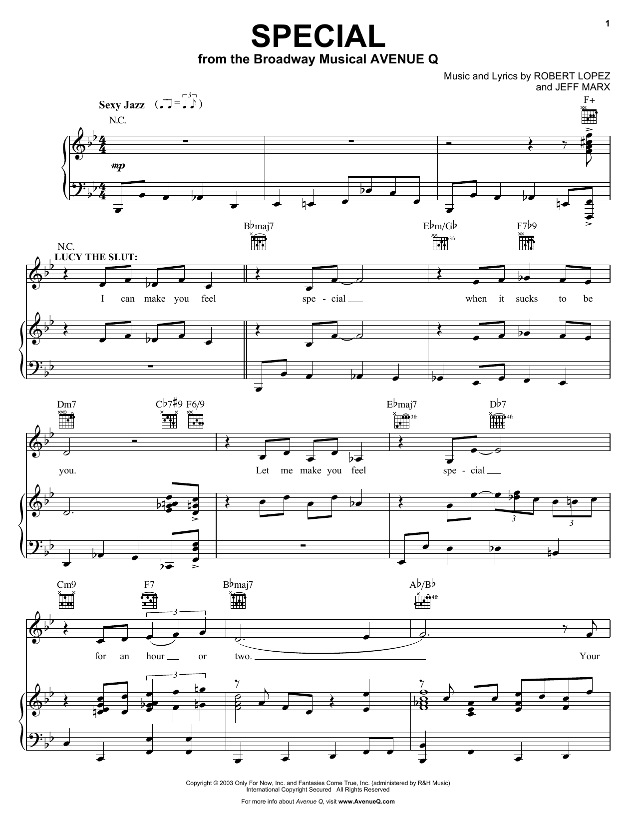 Robert Lopez & Jeff Marx Special (from Avenue Q) sheet music notes and chords arranged for Piano, Vocal & Guitar Chords (Right-Hand Melody)