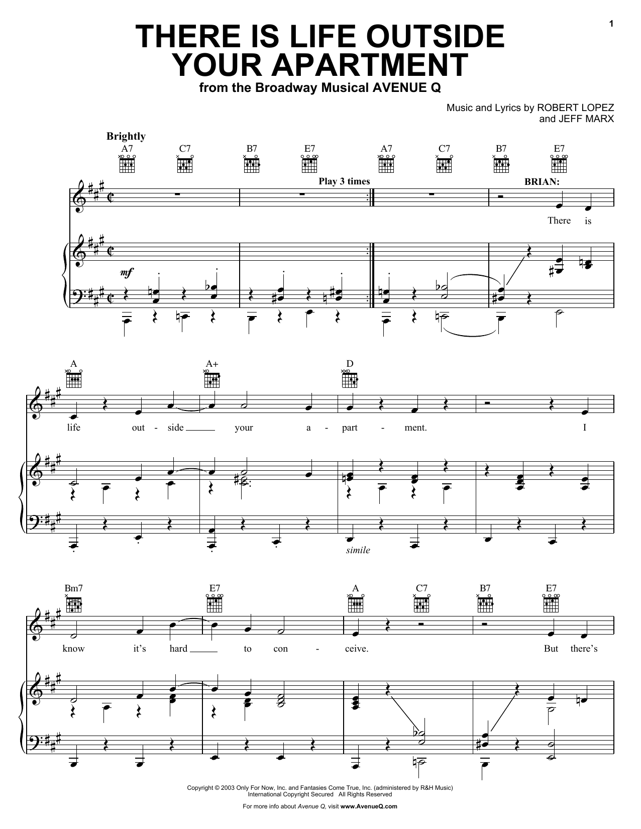 Robert Lopez & Jeff Marx There Is Life Outside Your Apartment (from Avenue Q) sheet music notes and chords arranged for Piano, Vocal & Guitar Chords (Right-Hand Melody)