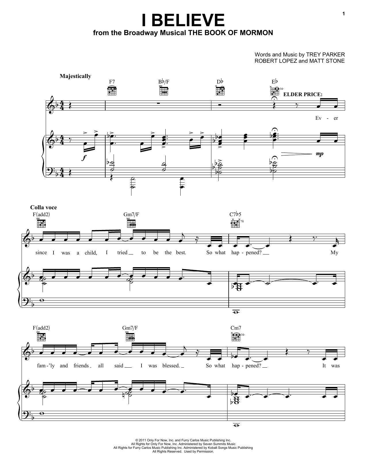 Robert Lopez I Believe sheet music notes and chords arranged for Piano, Vocal & Guitar Chords (Right-Hand Melody)