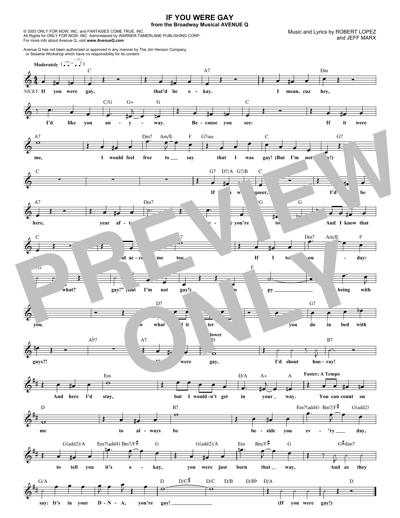 Robert Lopez If You Were Gay sheet music notes and chords arranged for Lead Sheet / Fake Book