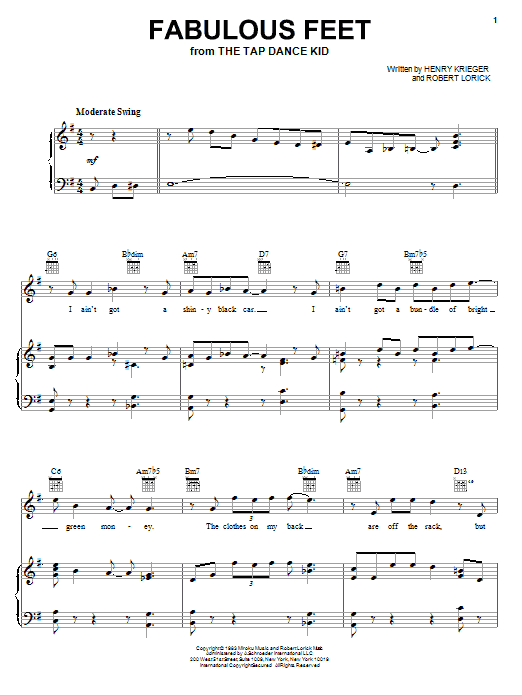 Robert Lorick Fabulous Feet sheet music notes and chords arranged for Piano, Vocal & Guitar Chords (Right-Hand Melody)