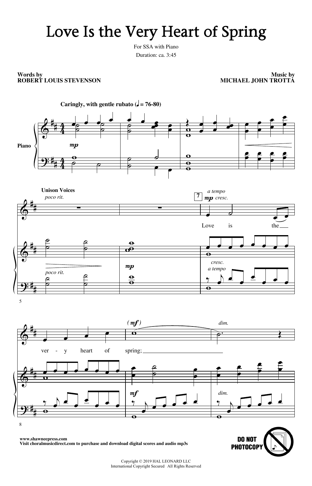 Robert Louis Stevenson Love Is The Very Heart Of Spring sheet music notes and chords arranged for SSA Choir