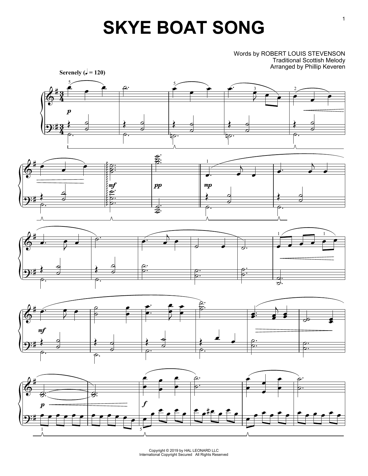 Robert Louis Stevenson Skye Boat Song (arr. Phillip Keveren) sheet music notes and chords arranged for Piano Solo