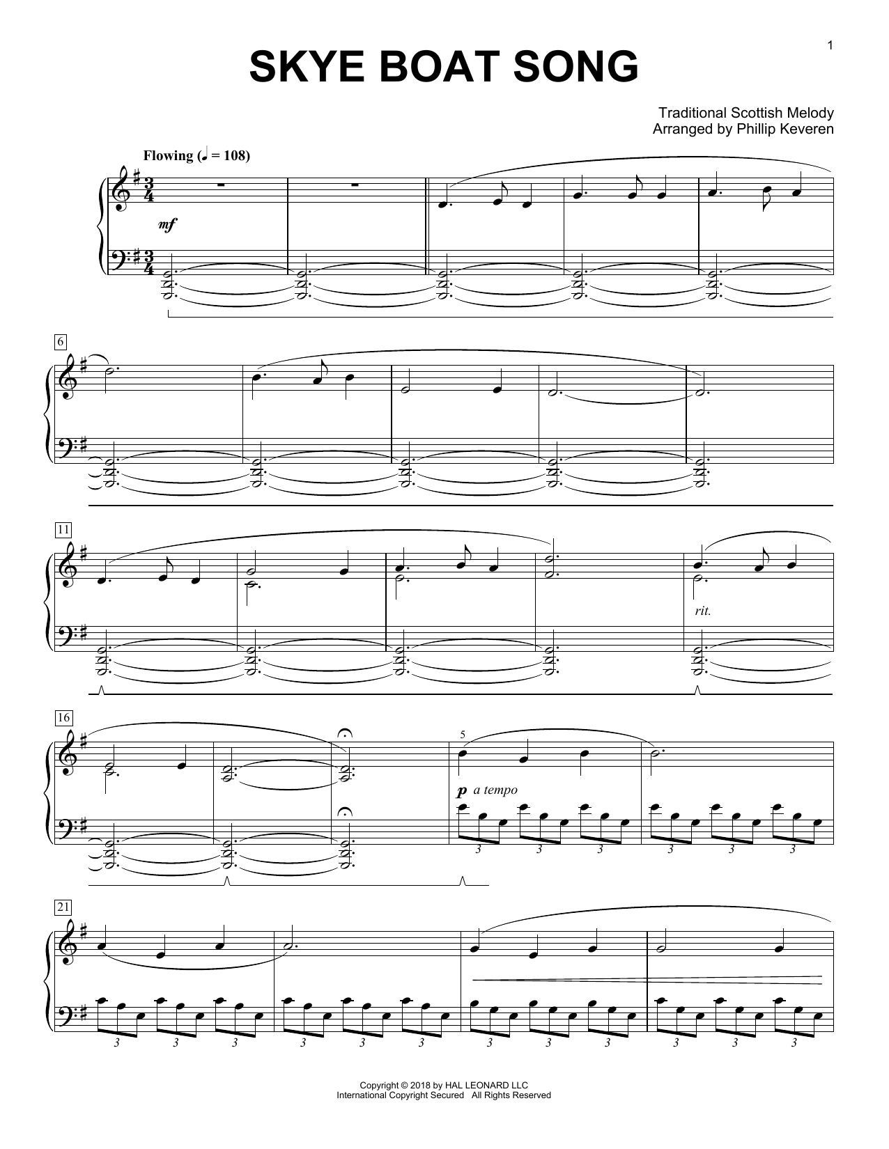 Robert Louis Stevenson Skye Boat Song [Classical version] (arr. Phillip Keveren) sheet music notes and chords arranged for Piano Solo