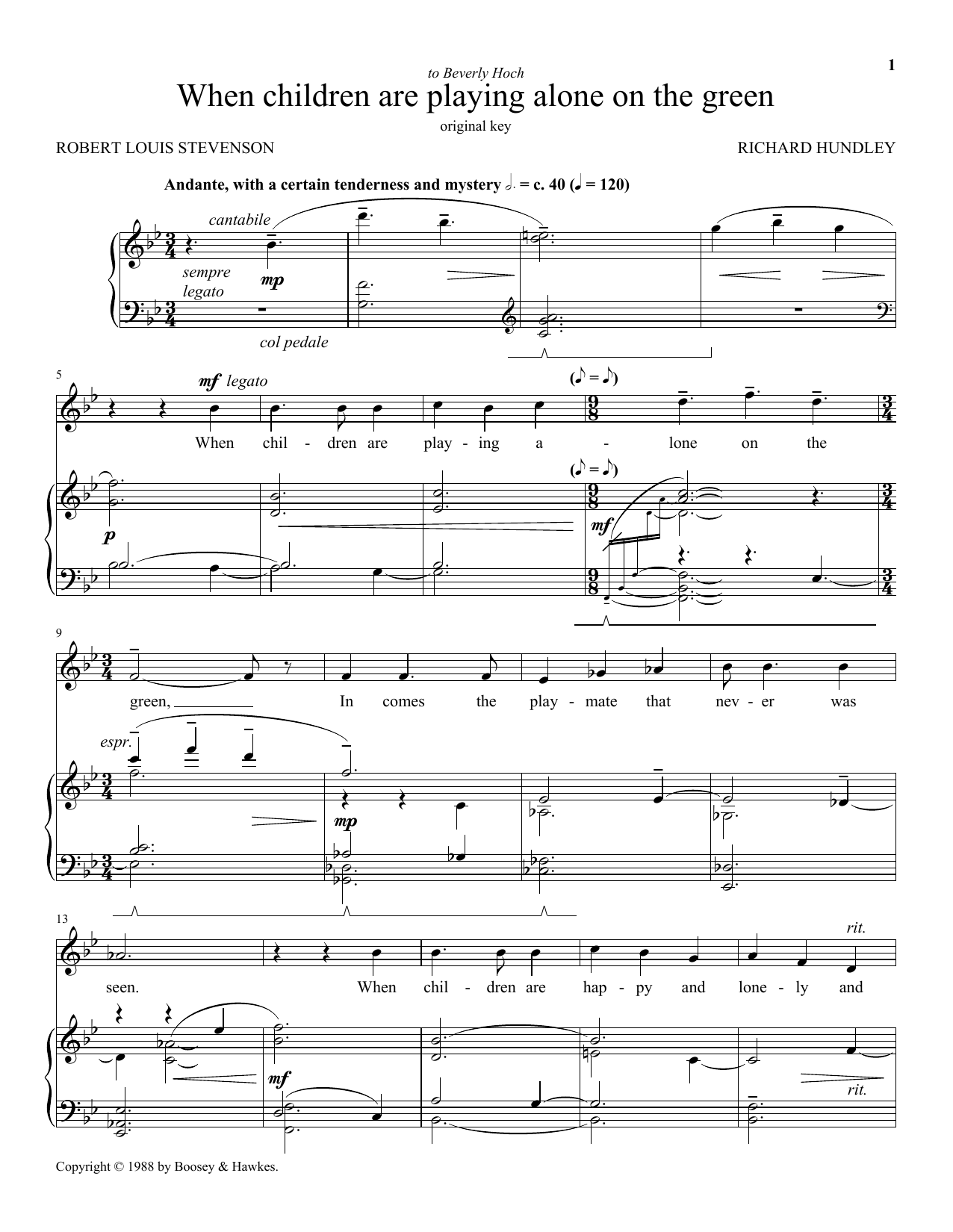 Robert Louis Stevenson When Children Are Playing Alone On The Green sheet music notes and chords arranged for Piano & Vocal