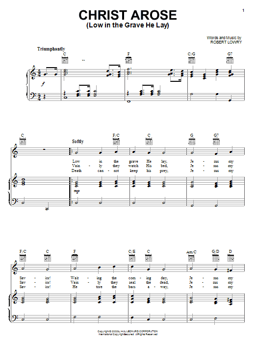 Robert Lowry Christ Arose (Low In The Grave He Lay) sheet music notes and chords arranged for Easy Piano