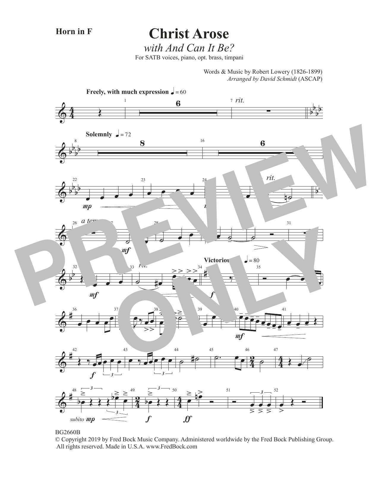 Robert Lowry Christ Arose (with And Can It Be?) (arr. David Schmidt) - F Horn sheet music notes and chords arranged for Choir Instrumental Pak
