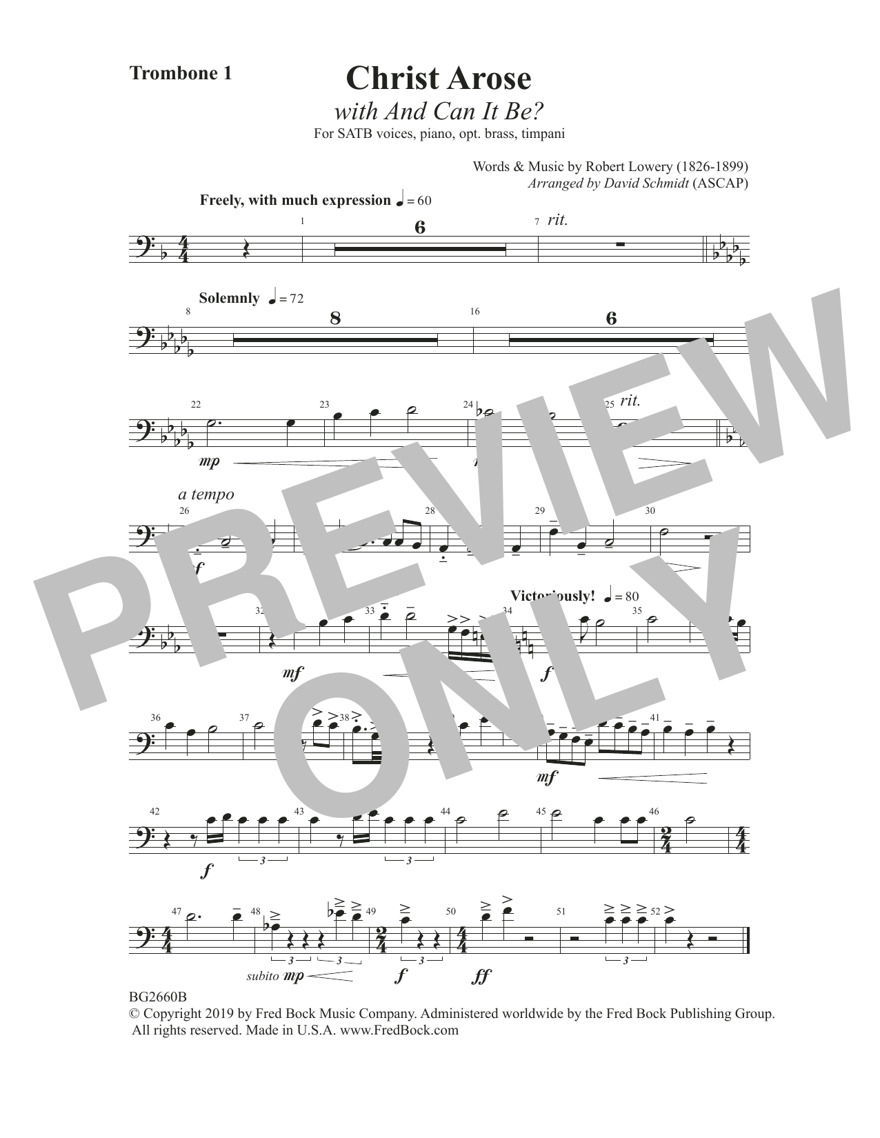 Robert Lowry Christ Arose (with And Can It Be?) (arr. David Schmidt) - Trombone 1 sheet music notes and chords arranged for Choir Instrumental Pak