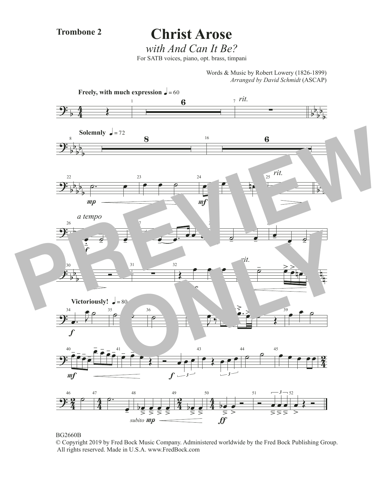 Robert Lowry Christ Arose (with And Can It Be?) (arr. David Schmidt) - Trombone 2 sheet music notes and chords arranged for Choir Instrumental Pak