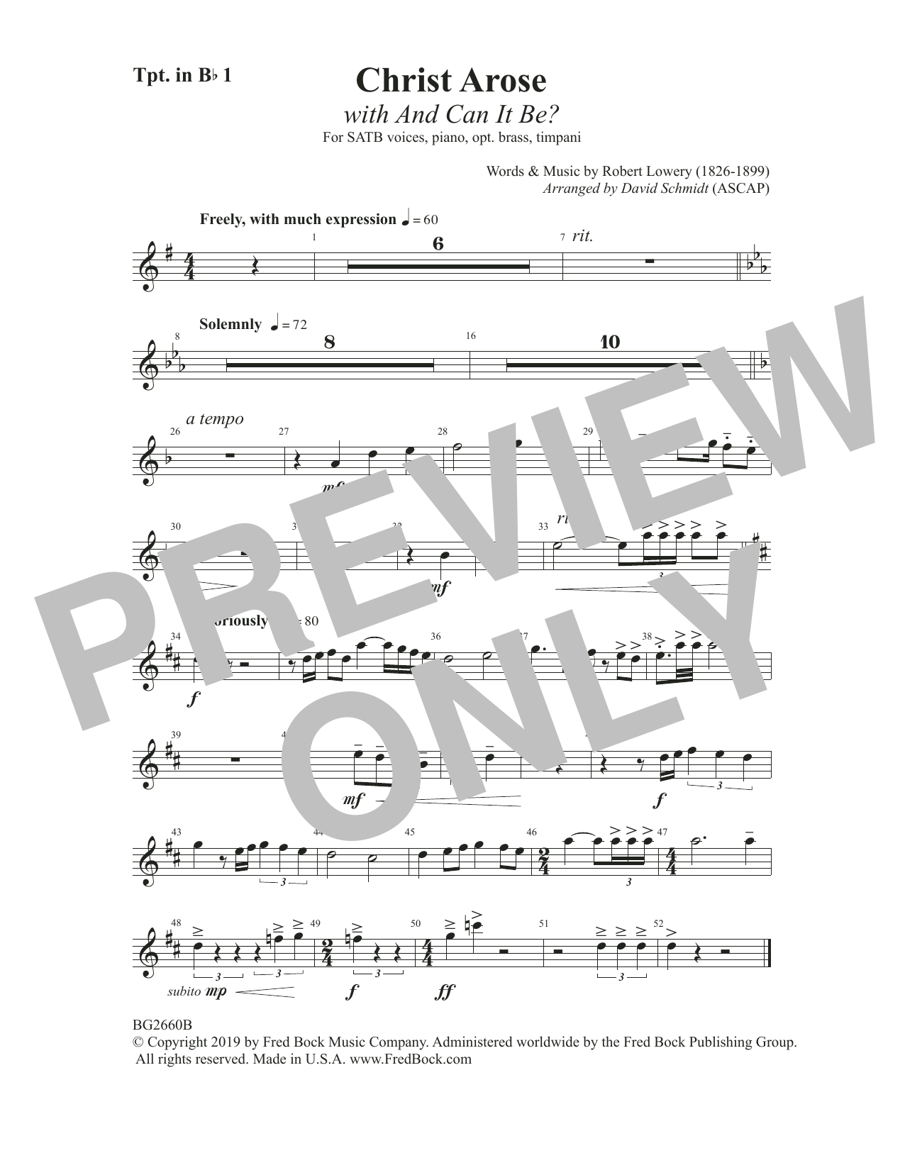 Robert Lowry Christ Arose (with And Can It Be?) (arr. David Schmidt) - Trumpet 1 in Bb sheet music notes and chords arranged for Choir Instrumental Pak