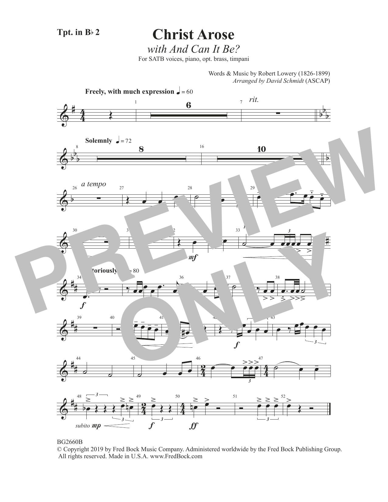 Robert Lowry Christ Arose (with And Can It Be?) (arr. David Schmidt) - Trumpet 2 in Bb sheet music notes and chords arranged for Choir Instrumental Pak