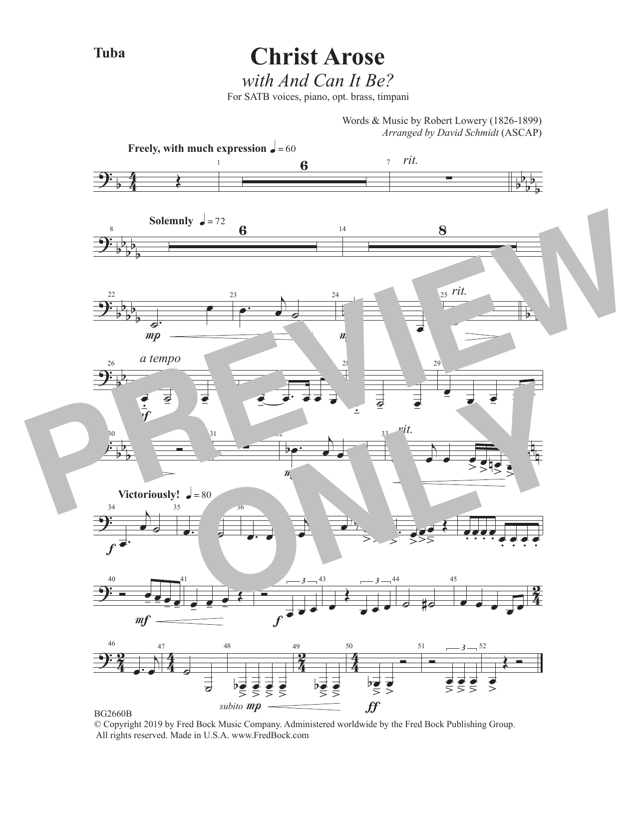 Robert Lowry Christ Arose (with And Can It Be?) (arr. David Schmidt) - Tuba sheet music notes and chords arranged for Choir Instrumental Pak
