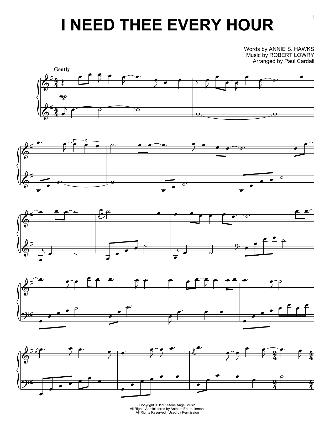 Robert Lowry I Need Thee Every Hour (arr. Paul Cardall) sheet music notes and chords arranged for Piano Solo