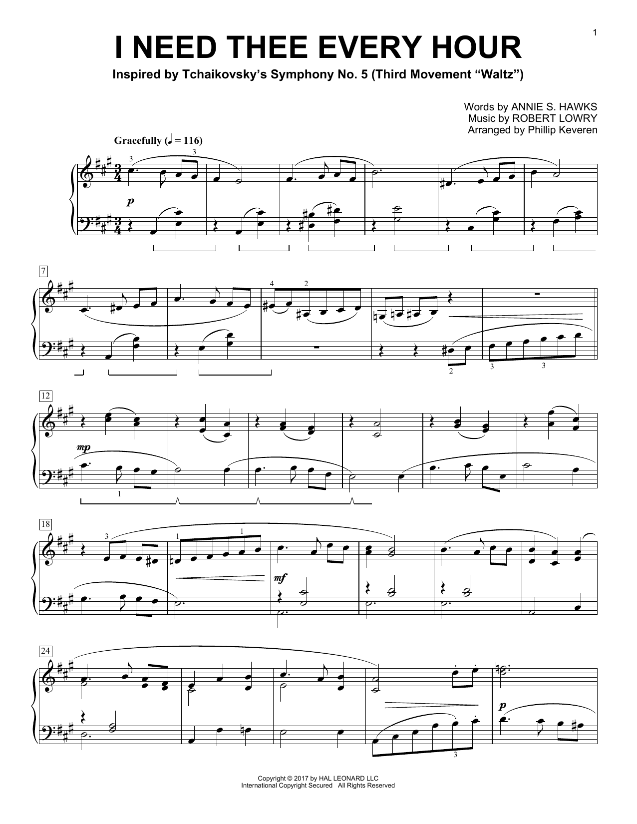 Robert Lowry I Need Thee Every Hour (arr. Phillip Keveren) sheet music notes and chords arranged for Piano Solo