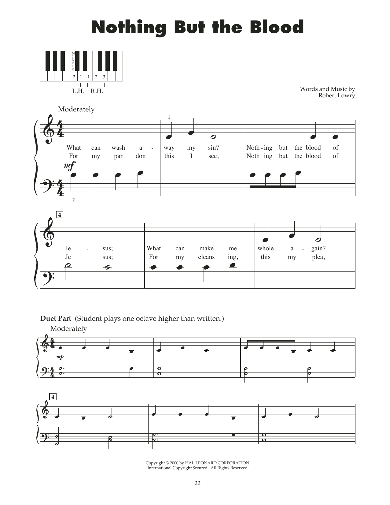 Robert Lowry Nothing But The Blood (arr. Carol Klose) sheet music notes and chords arranged for 5-Finger Piano