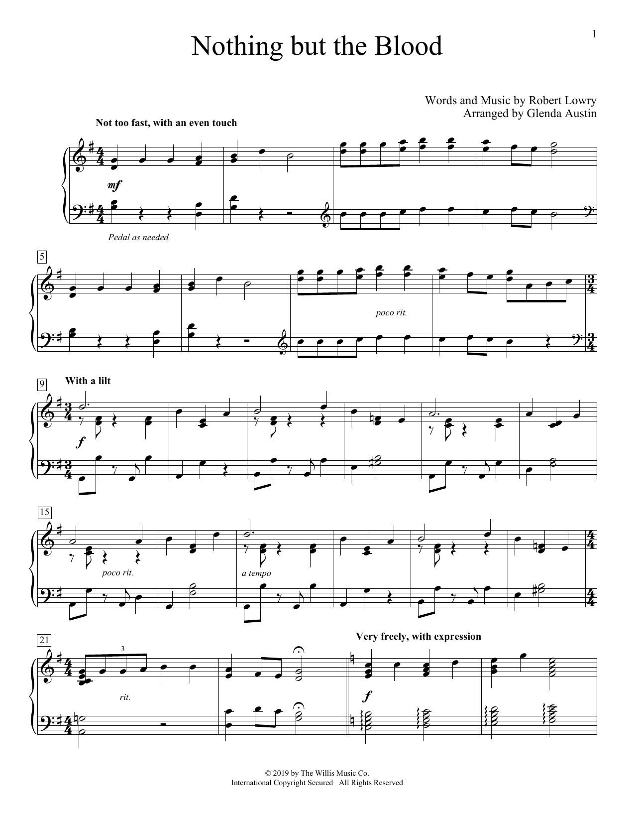 Robert Lowry Nothing But The Blood (arr. Glenda Austin) sheet music notes and chords arranged for Educational Piano