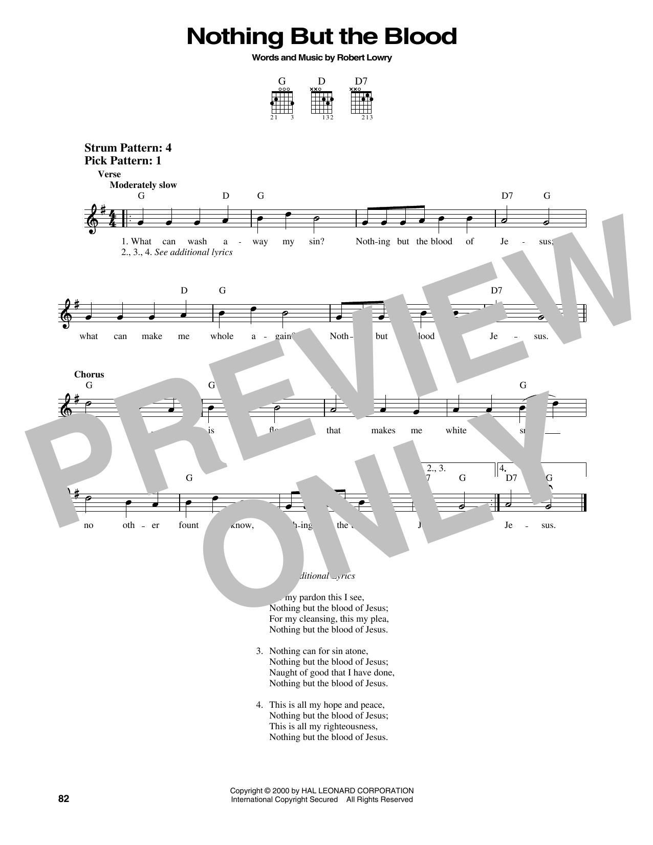Robert Lowry Nothing But The Blood sheet music notes and chords arranged for Easy Guitar