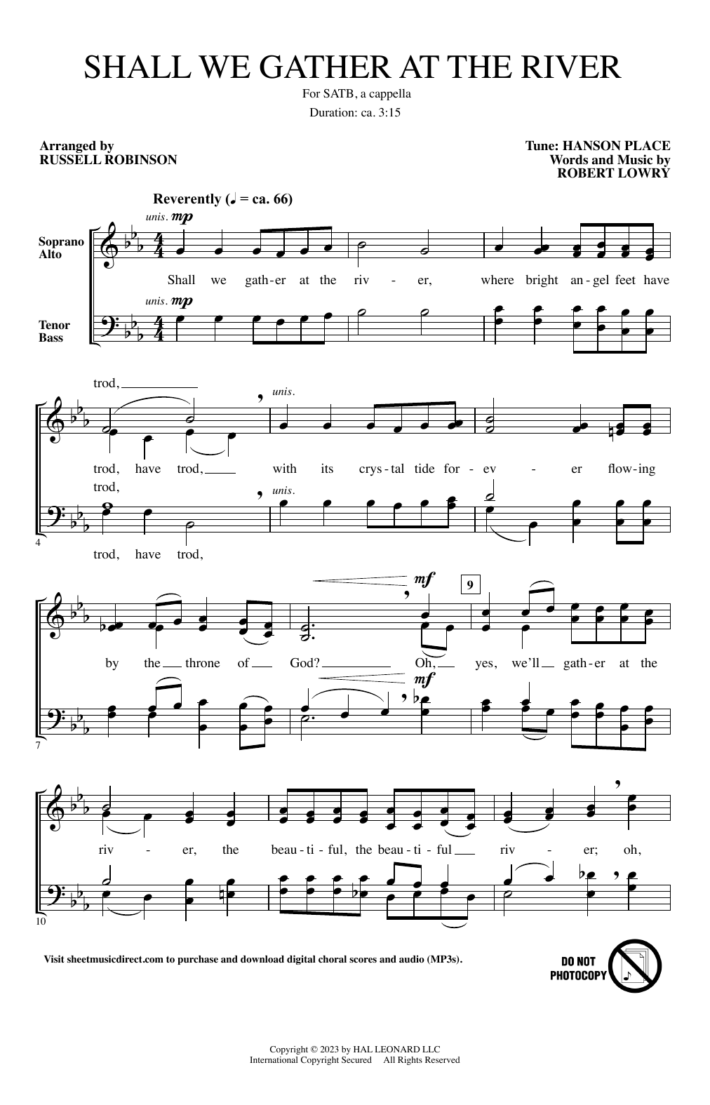 Robert Lowry Shall We Gather At The River (arr. Russell Robinson) sheet music notes and chords arranged for SATB Choir
