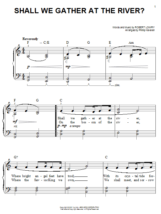 Robert Lowry Shall We Gather At The River? (arr. Phillip Keveren) sheet music notes and chords arranged for Piano Duet