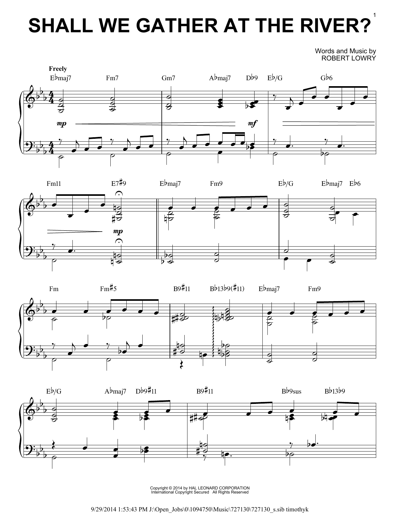 Robert Lowry Shall We Gather At The River? [Jazz version] (arr. Brent Edstrom) sheet music notes and chords arranged for Piano Solo