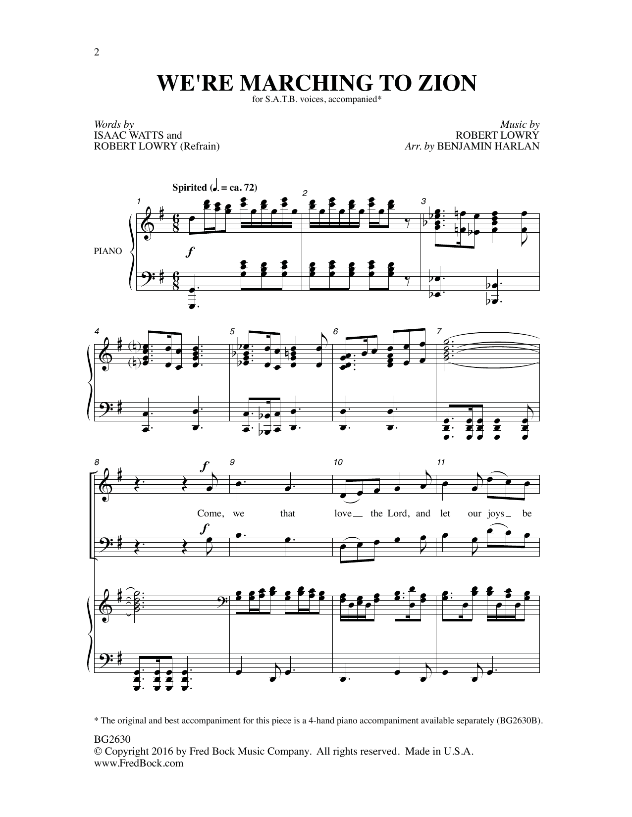 Robert Lowry We're Marching to Zion sheet music notes and chords arranged for SATB Choir