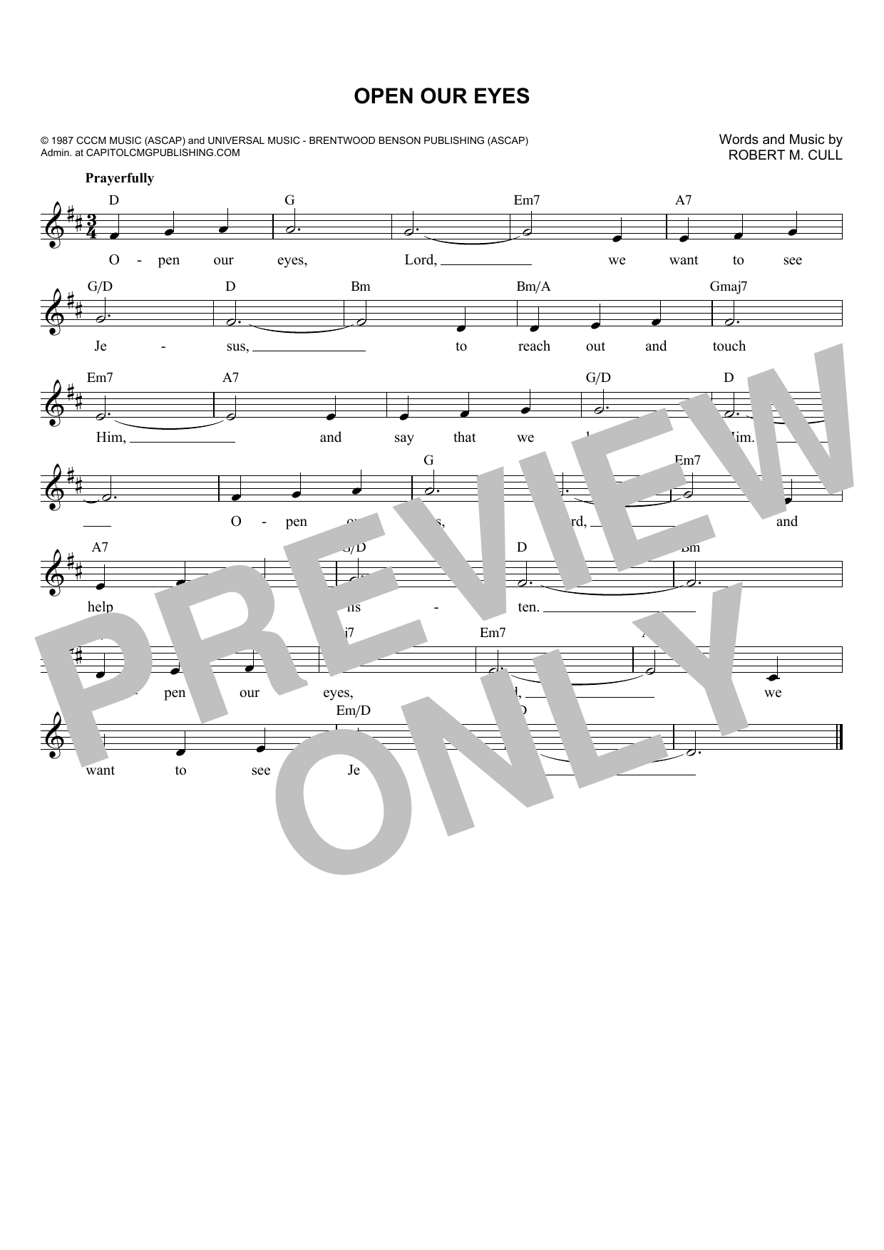Robert M. Cull Open Our Eyes sheet music notes and chords arranged for Lead Sheet / Fake Book