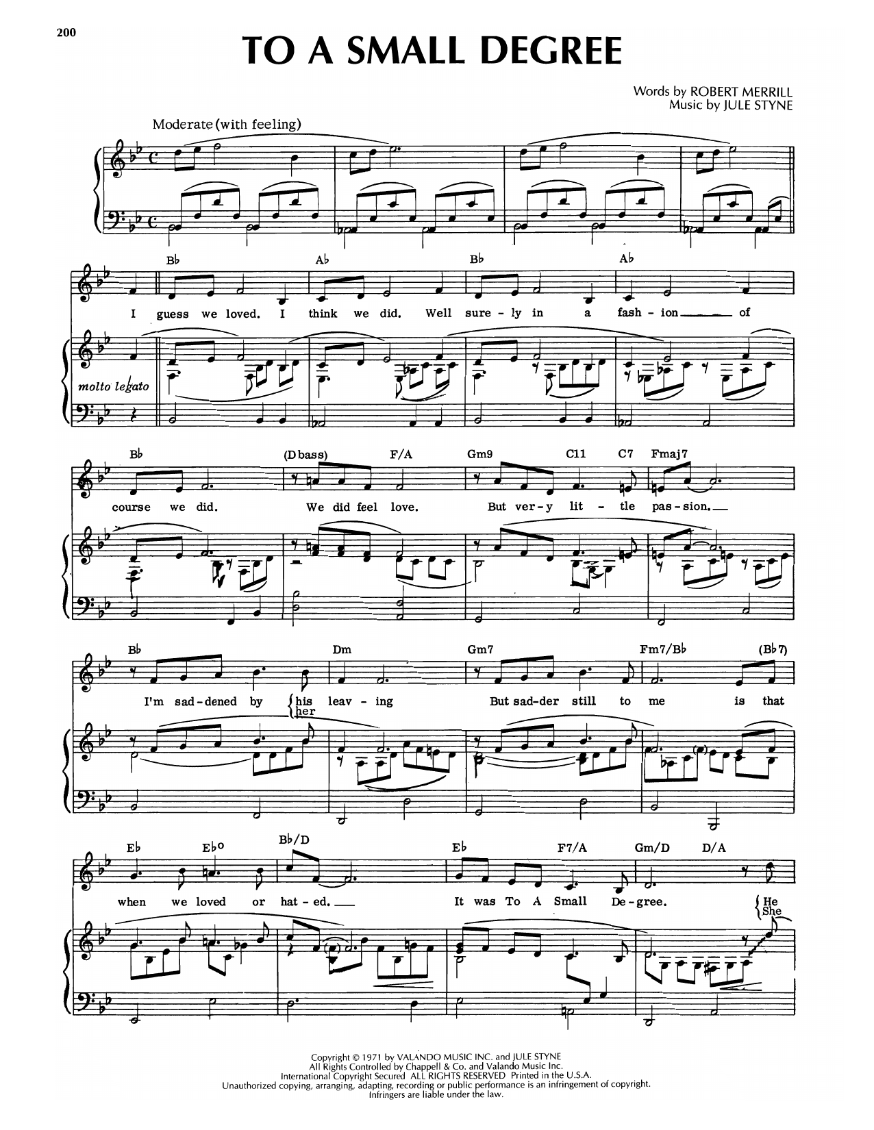 Robert Merrill & Jule Styne To A Small Degree (from Prettybelle) sheet music notes and chords arranged for Piano & Vocal