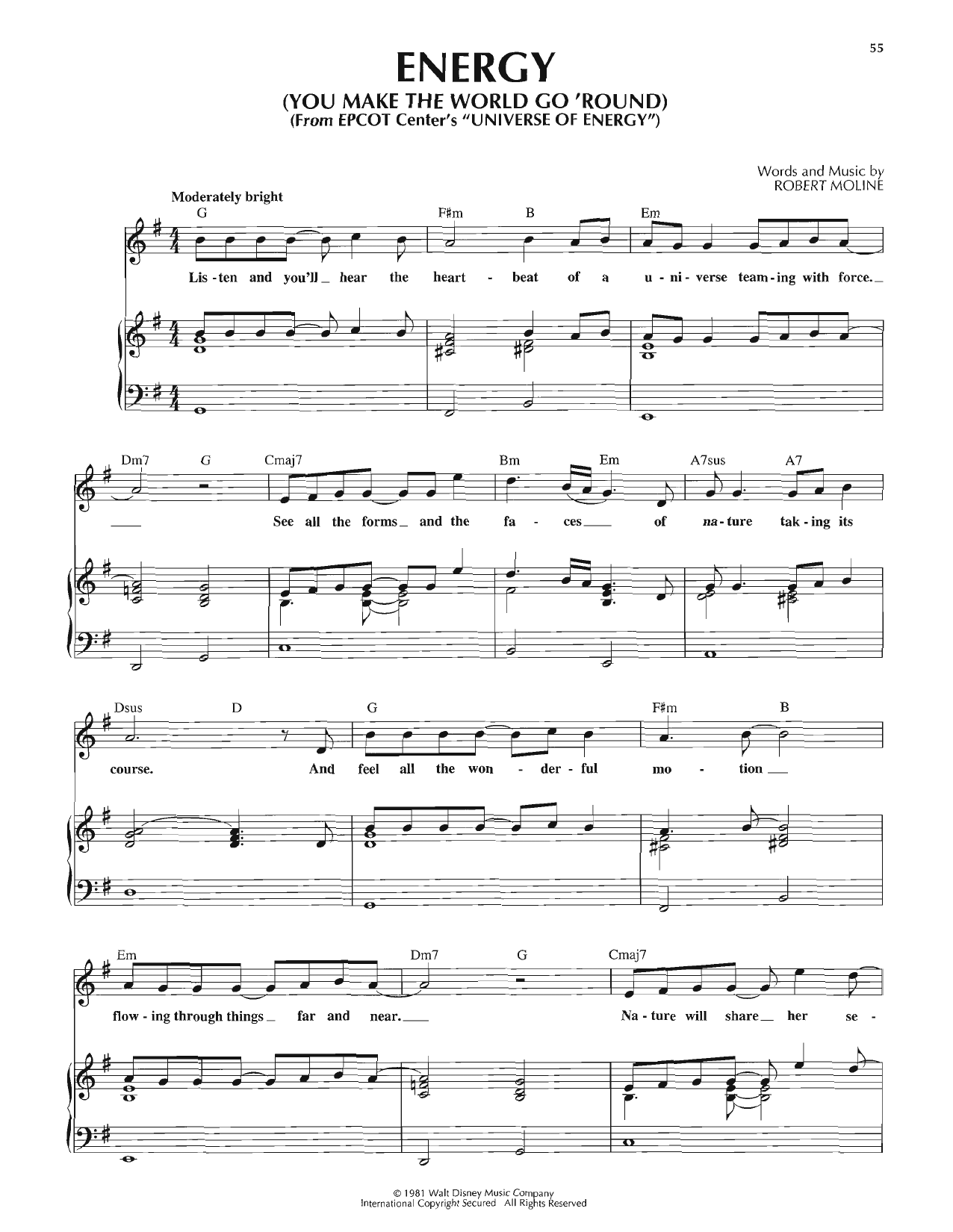Robert Moline Energy (You Make The World Go 'Round) sheet music notes and chords arranged for Piano, Vocal & Guitar Chords (Right-Hand Melody)