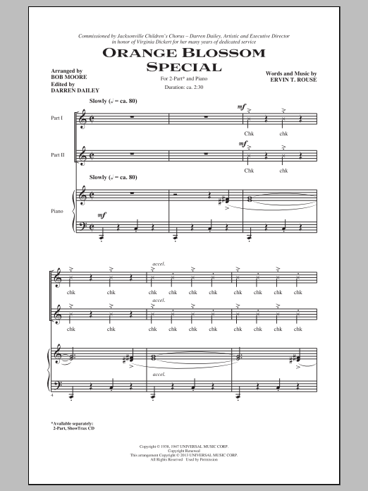 Robert Moore Orange Blossom Special sheet music notes and chords arranged for 2-Part Choir