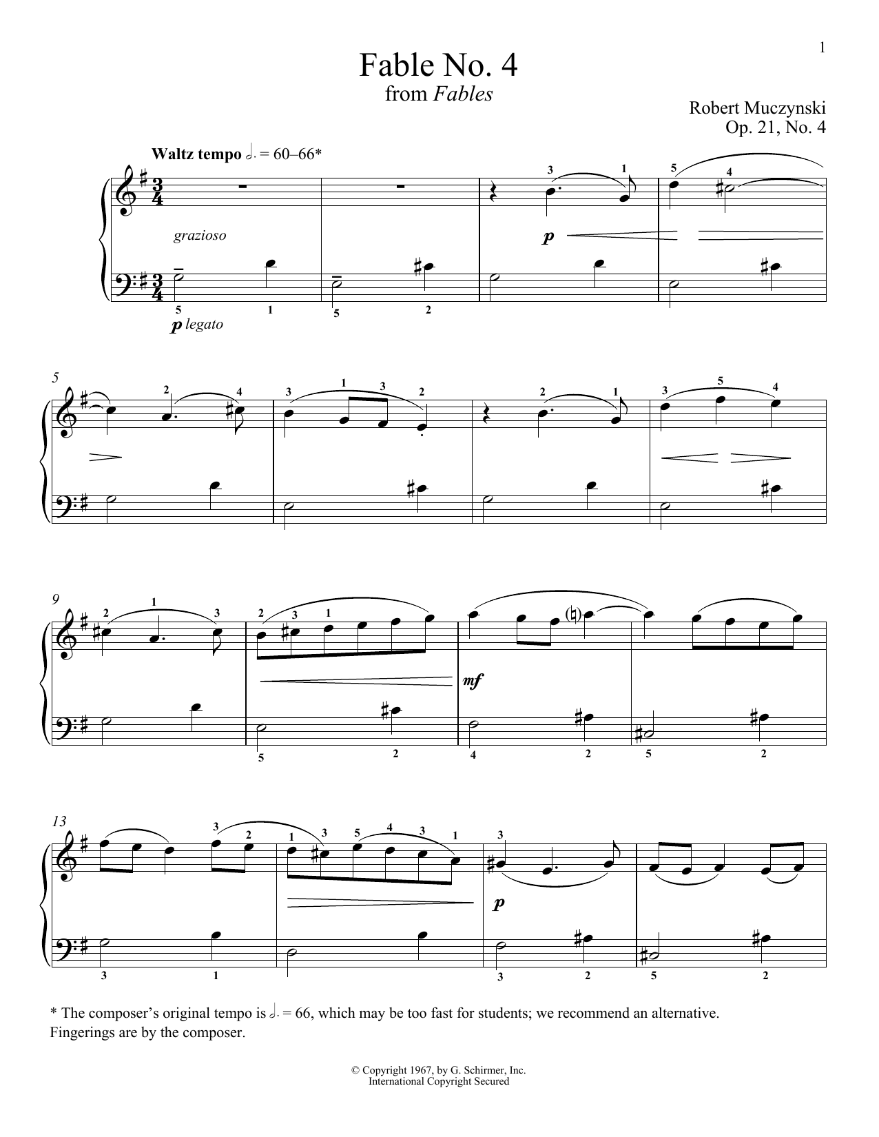 Robert Muczynski Fable No. 4, Op. 21 sheet music notes and chords arranged for Piano Solo