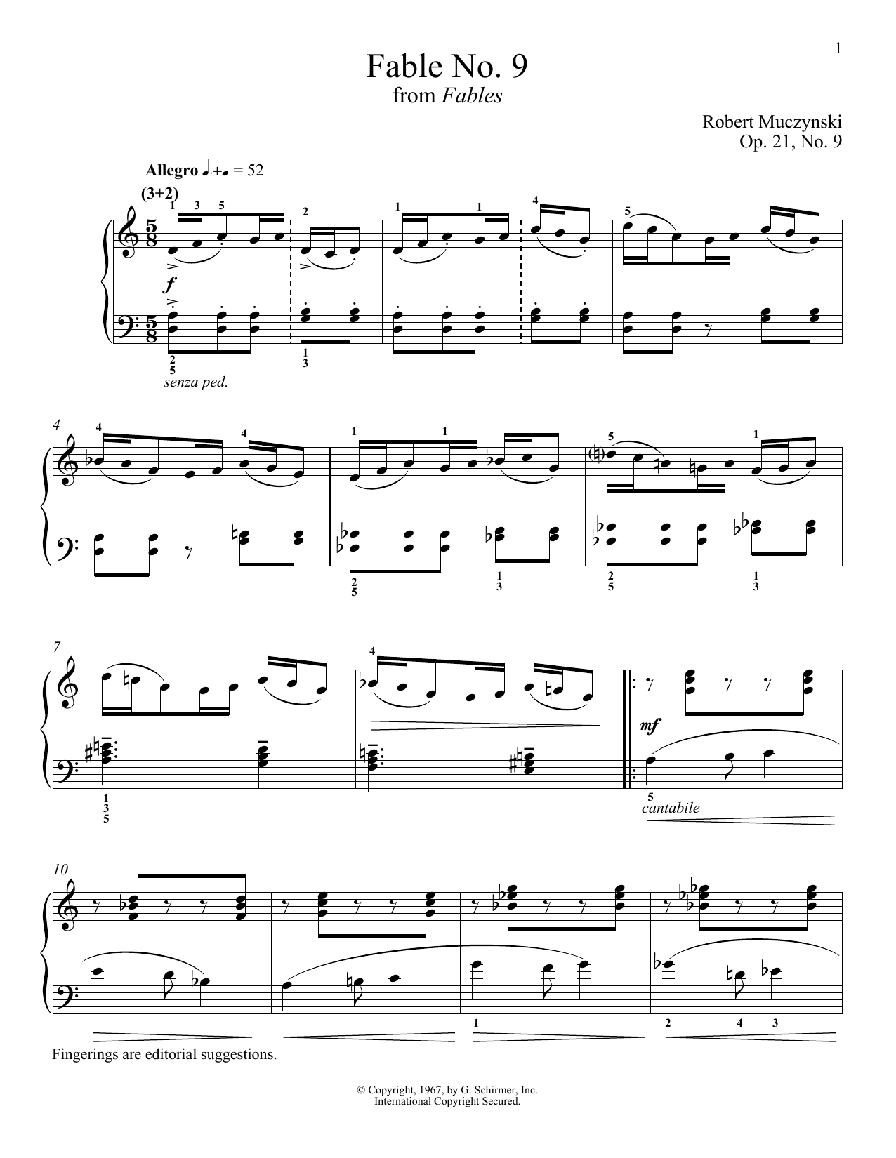 Robert Muczynski Fable No. 9, Op. 21 sheet music notes and chords arranged for Piano Solo